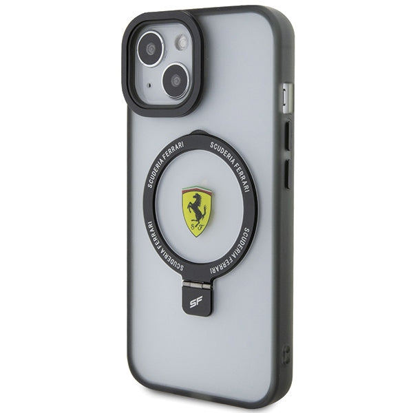 Ferrari MagSafe dėklas su žiedu-stovu iPhone 15 – skaidrus