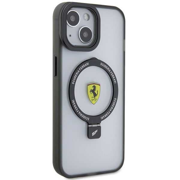 Ferrari MagSafe dėklas su žiedu-stovu iPhone 15 – skaidrus