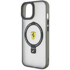 Ferrari MagSafe dėklas su žiedu-stovu iPhone 15 – skaidrus