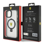 Ferrari MagSafe dėklas su žiedu-stovu iPhone 15 – skaidrus