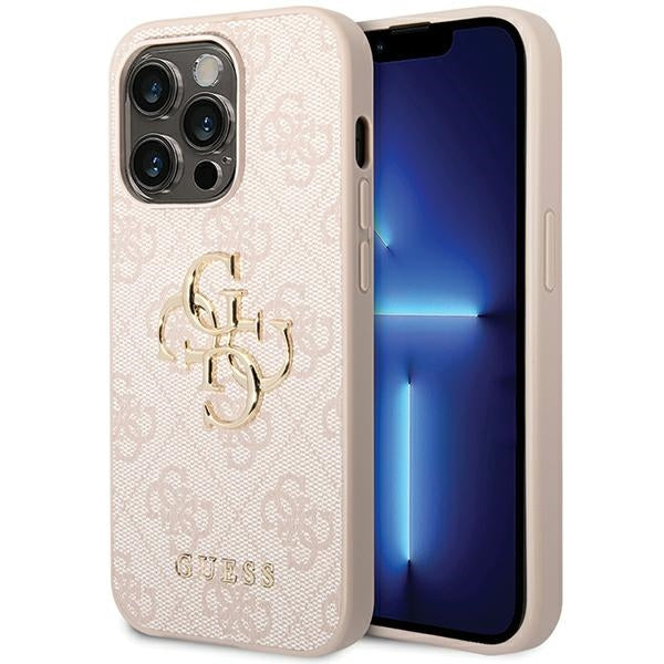 Guess GUHCP15X4GMGPI iPhone 15 Pro Max 6.7" rožinis/rožinis kietas dėklas 4G Didelis metalinis logotipas
