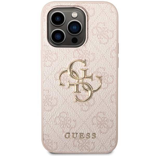 Guess GUHCP15X4GMGPI iPhone 15 Pro Max 6.7" rožinis/rožinis kietas dėklas 4G Didelis metalinis logotipas