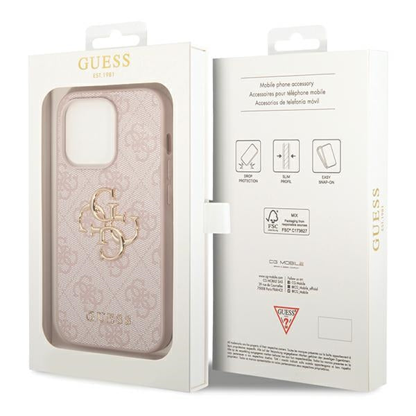 Guess GUHCP15X4GMGPI iPhone 15 Pro Max 6.7" rožinis/rožinis kietas dėklas 4G Didelis metalinis logotipas