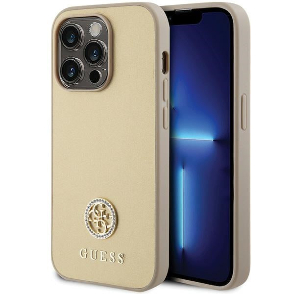 Guess dėklas iPhone 15 Pro Max – auksinis, eko oda