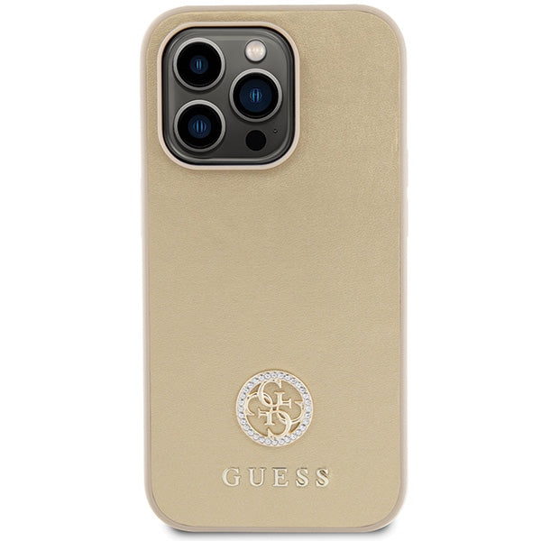 Guess dėklas iPhone 15 Pro Max – auksinis, eko oda