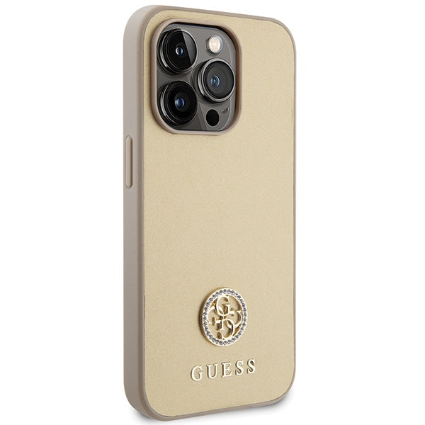 Guess dėklas iPhone 15 Pro Max – auksinis, eko oda