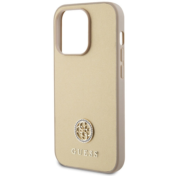 Guess dėklas iPhone 15 Pro Max – auksinis, eko oda