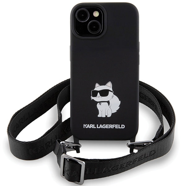 Karl Lagerfeld dėklas su dirželiu iPhone 15 – juodas