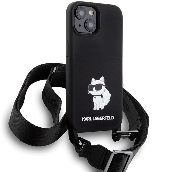 Karl Lagerfeld dėklas su dirželiu iPhone 15 – juodas