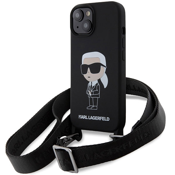 Karl Lagerfeld dėklas su dirželiu iPhone 15 – juodas