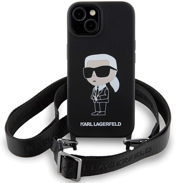 Karl Lagerfeld dėklas su dirželiu iPhone 15 – juodas