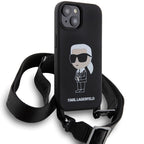 Karl Lagerfeld dėklas su dirželiu iPhone 15 – juodas