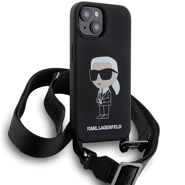 Karl Lagerfeld dėklas su dirželiu iPhone 15 – juodas