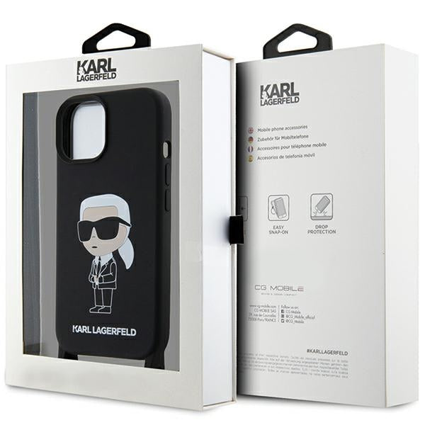 Karl Lagerfeld dėklas su dirželiu iPhone 15 – juodas