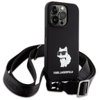 Karl Lagerfeld dėklas iPhone 15 Pro Max su dirželiu – juodas