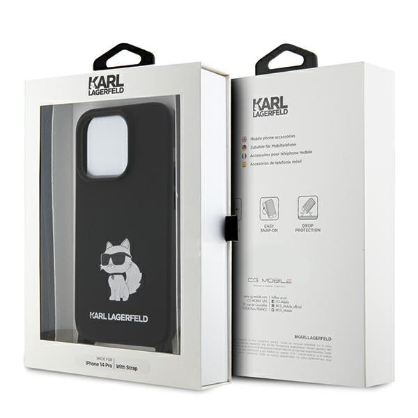 Karl Lagerfeld dėklas iPhone 15 Pro Max su dirželiu – juodas