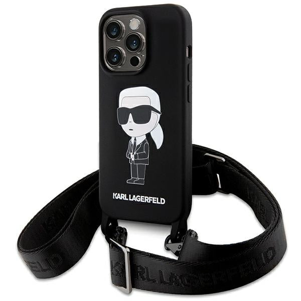 Karl Lagerfeld Crossbody silikoninis dėklas iPhone 15 Pro Max – juodas