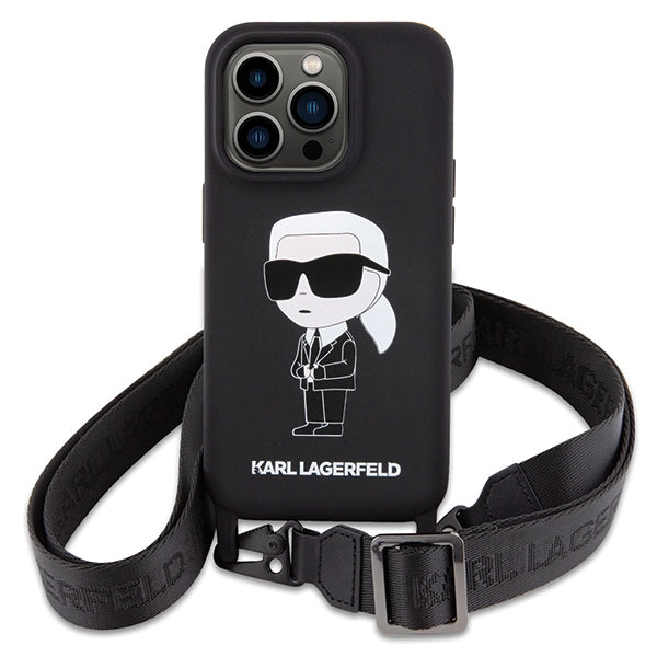 Karl Lagerfeld Crossbody silikoninis dėklas iPhone 15 Pro Max – juodas