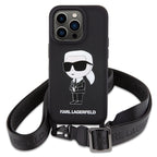 Karl Lagerfeld Crossbody silikoninis dėklas iPhone 15 Pro Max – juodas