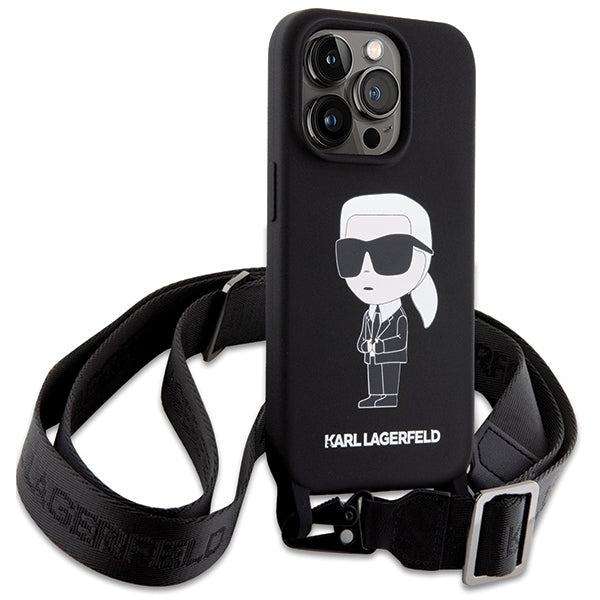 Karl Lagerfeld Crossbody silikoninis dėklas iPhone 15 Pro Max – juodas