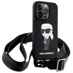 Karl Lagerfeld Crossbody silikoninis dėklas iPhone 15 Pro Max – juodas