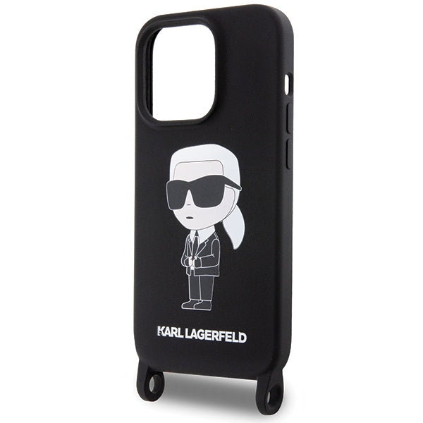 Karl Lagerfeld Crossbody silikoninis dėklas iPhone 15 Pro Max – juodas