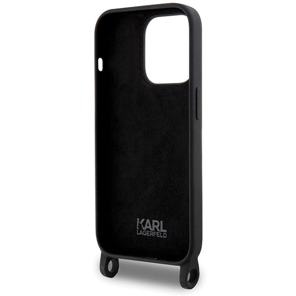 Karl Lagerfeld Crossbody silikoninis dėklas iPhone 15 Pro Max – juodas