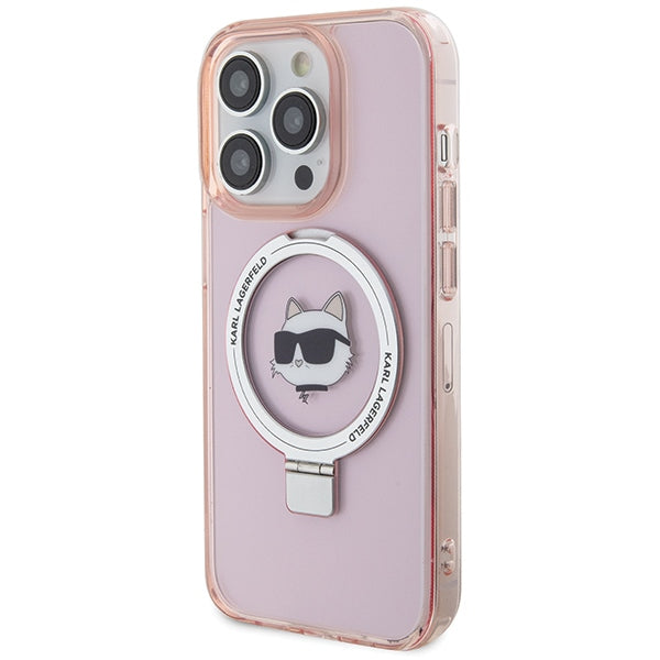 Karl Lagerfeld MagSafe dėklas iPhone 15 Pro su žiedu – rožinis