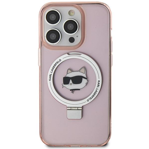 Karl Lagerfeld MagSafe dėklas iPhone 15 Pro su žiedu – rožinis