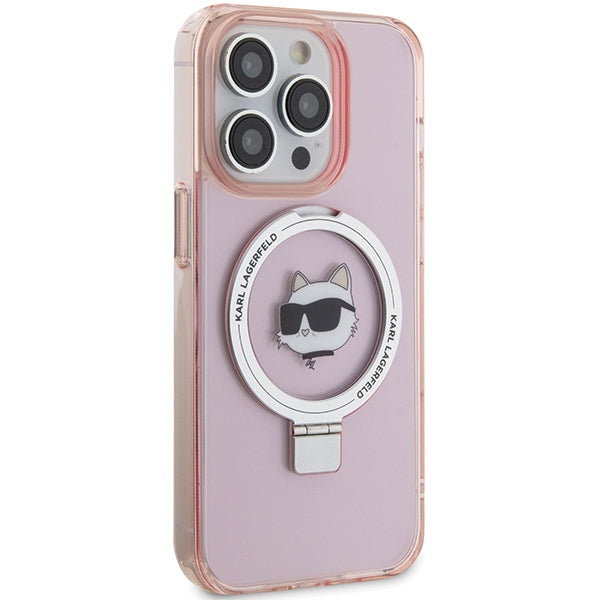 Karl Lagerfeld MagSafe dėklas iPhone 15 Pro su žiedu – rožinis