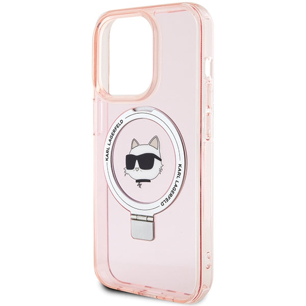 Karl Lagerfeld MagSafe dėklas iPhone 15 Pro su žiedu – rožinis