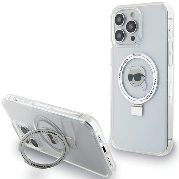 Karl Lagerfeld MagSafe dėklas su žiedu iPhone 15 Pro – baltas