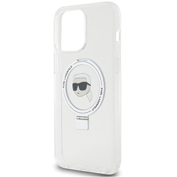 Karl Lagerfeld MagSafe dėklas su žiedu iPhone 15 Pro – baltas