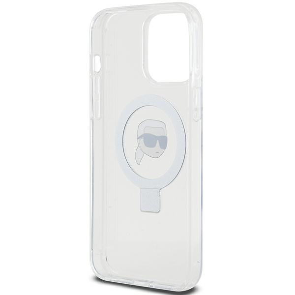 Karl Lagerfeld MagSafe dėklas su žiedu iPhone 15 Pro – baltas