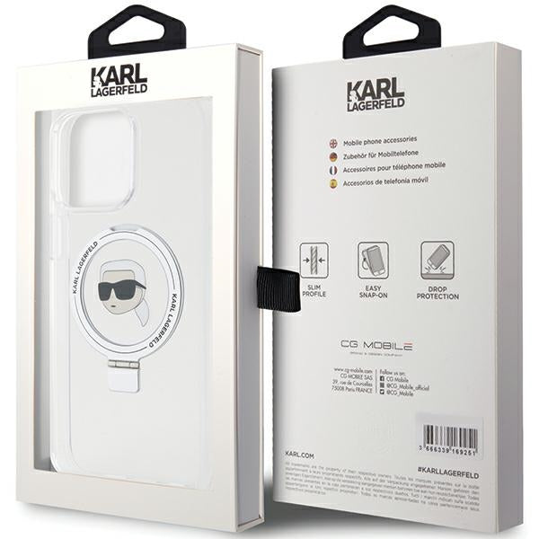 Karl Lagerfeld MagSafe dėklas su žiedu iPhone 15 Pro – baltas