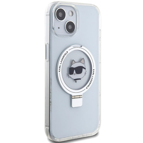Karl Lagerfeld MagSafe dėklas iPhone 15 – baltas, su stovu