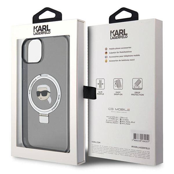 Karl Lagerfeld MagSafe dėklas su stovu iPhone 15 – juodas -- iPhone 15