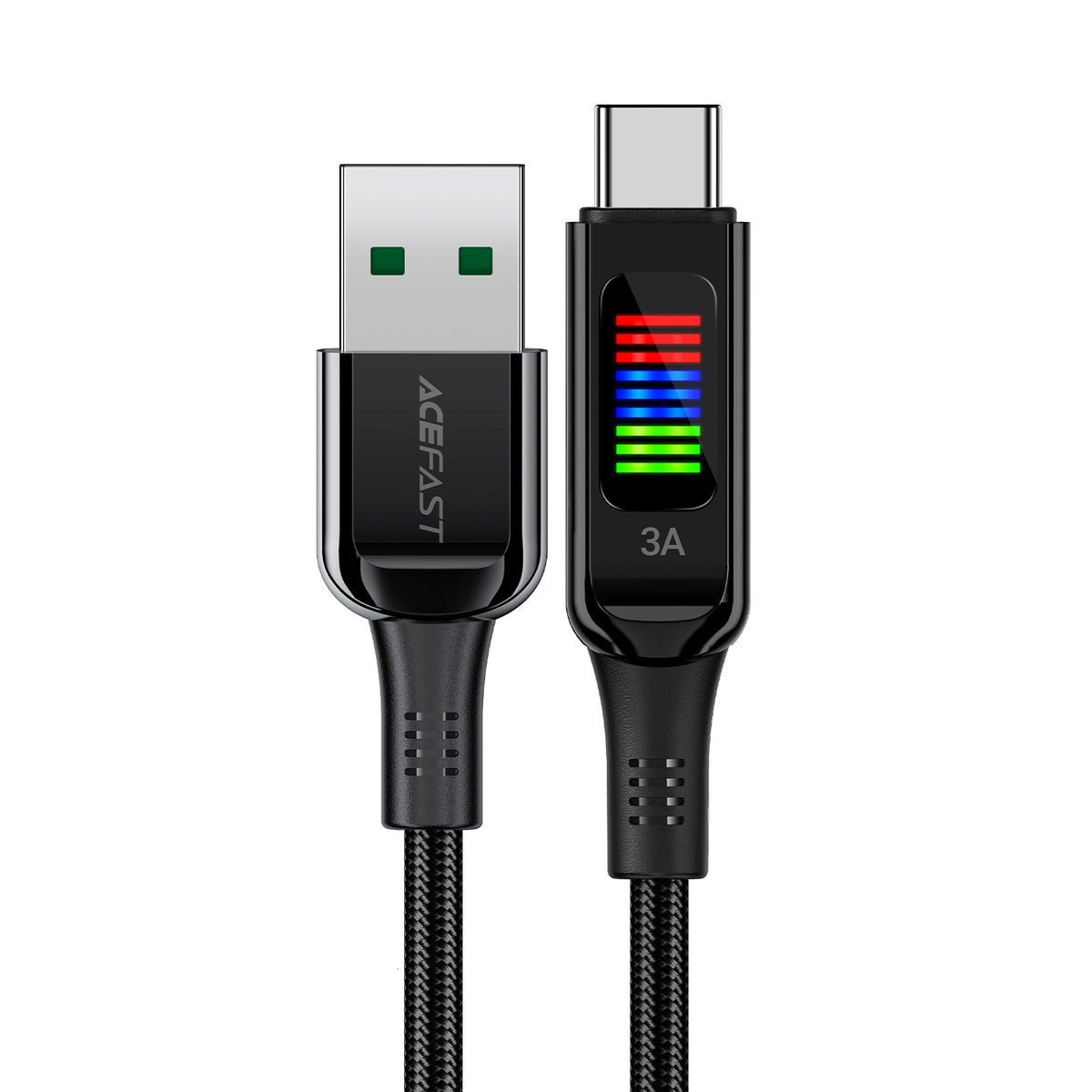 Acefast C7-04 USB-A USB-C 60W 1.2m laidas su ekranu - juodas