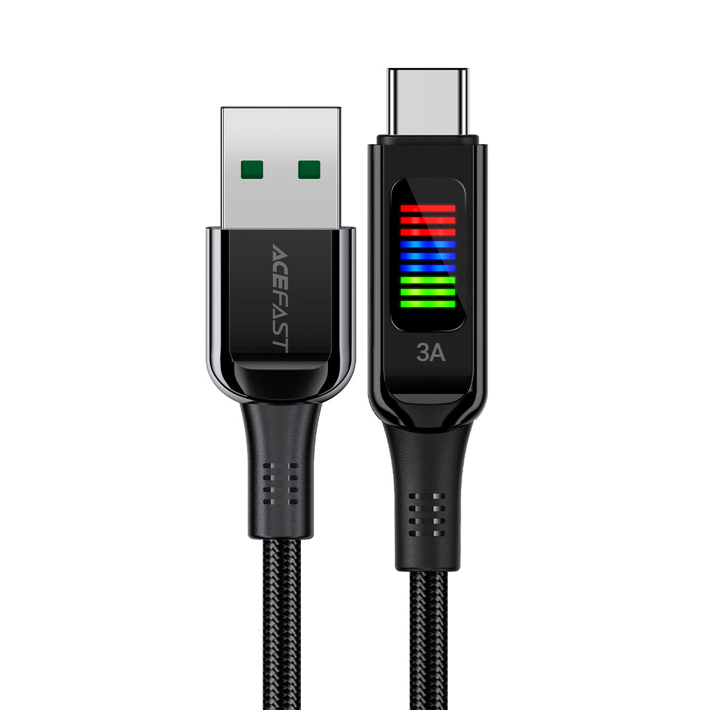 Acefast C7-04 USB-A USB-C 60W 1.2m laidas su ekranu - juodas