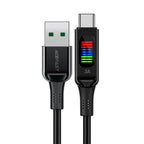 Acefast C7-04 USB-A USB-C 60W 1.2m laidas su ekranu - juodas
