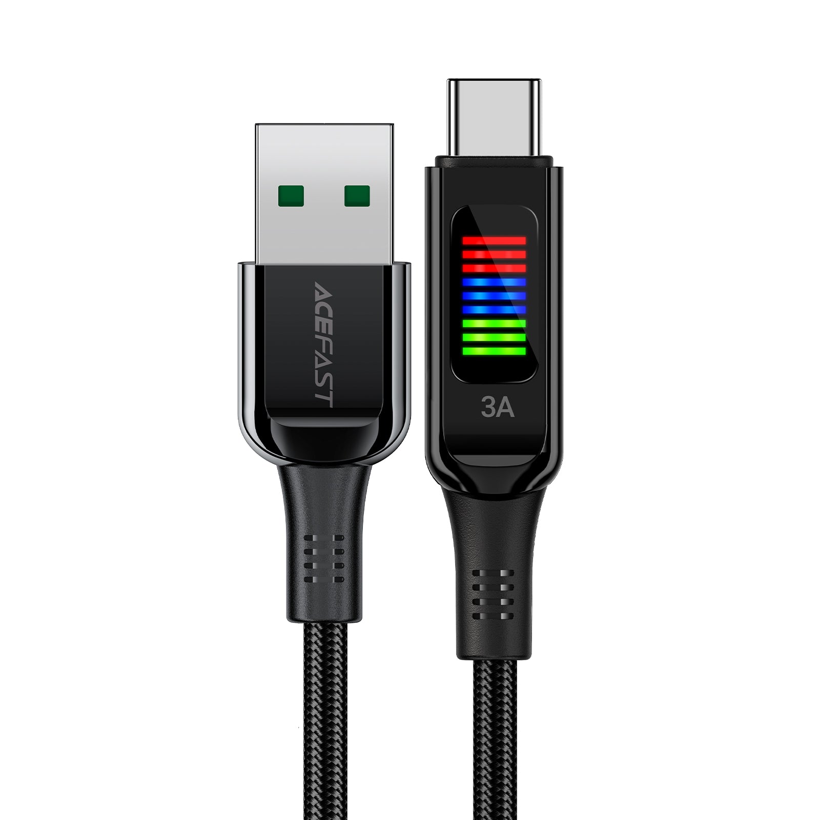 Acefast C7-04 USB-A USB-C 60W 1.2m laidas su ekranu - juodas