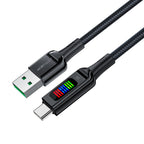 Acefast C7-04 USB-A USB-C 60W 1.2m laidas su ekranu - juodas