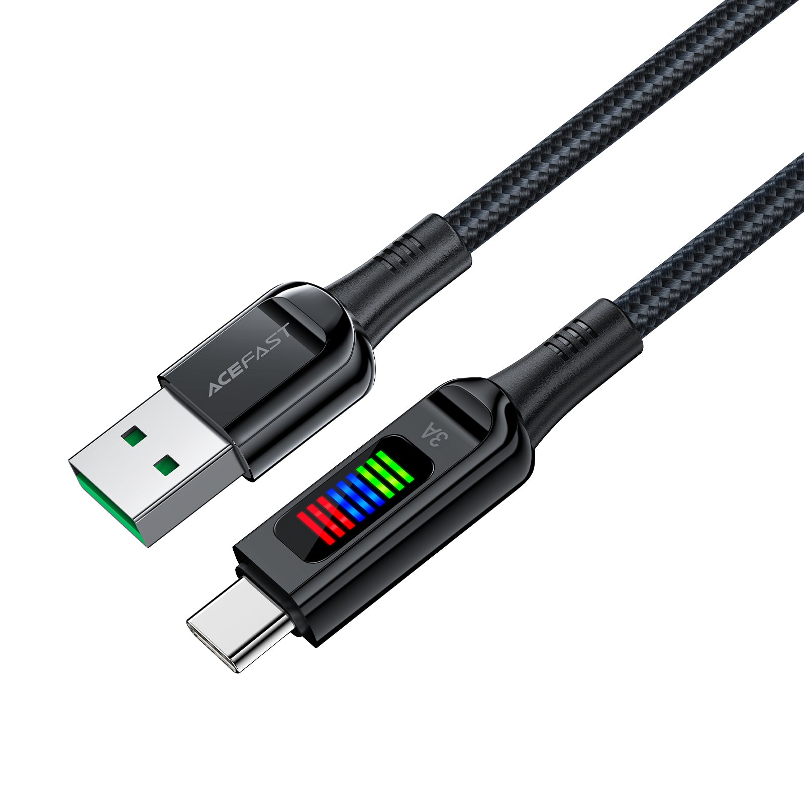 Acefast C7-04 USB-A USB-C 60W 1.2m laidas su ekranu - juodas