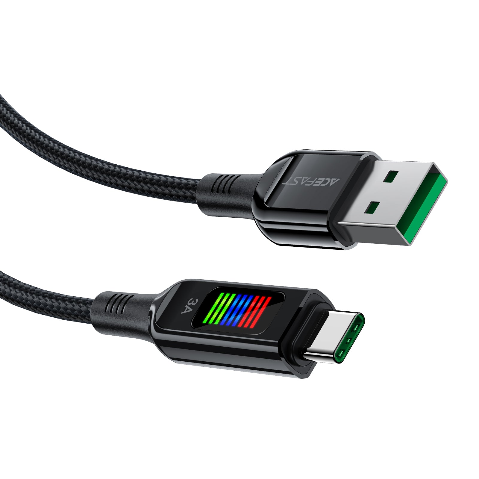 Acefast C7-04 USB-A USB-C 60W 1.2m laidas su ekranu - juodas