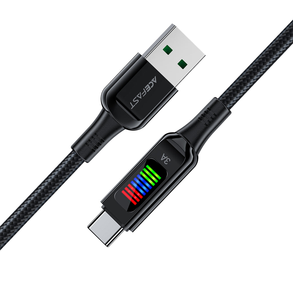 Acefast C7-04 USB-A USB-C 60W 1.2m laidas su ekranu - juodas