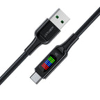 Acefast C7-04 USB-A USB-C 60W 1.2m laidas su ekranu - juodas