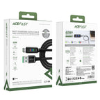 Acefast C7-04 USB-A USB-C 60W 1.2m laidas su ekranu - juodas