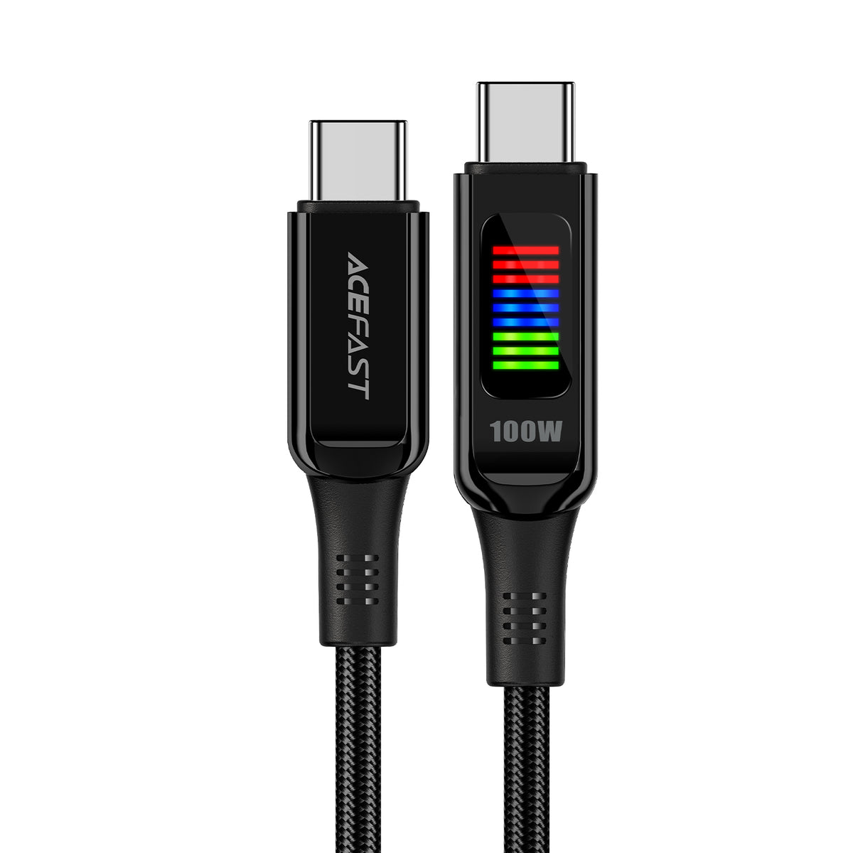 Acefast C7-03 USB-C USB-C 100W 1.2m laidas su ekranu - juodas