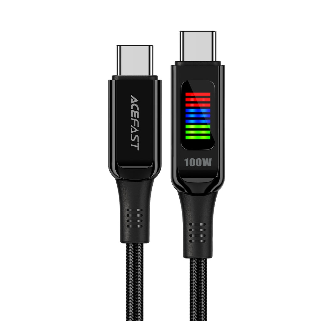 Acefast C7-03 USB-C USB-C 100W 1.2m laidas su ekranu - juodas
