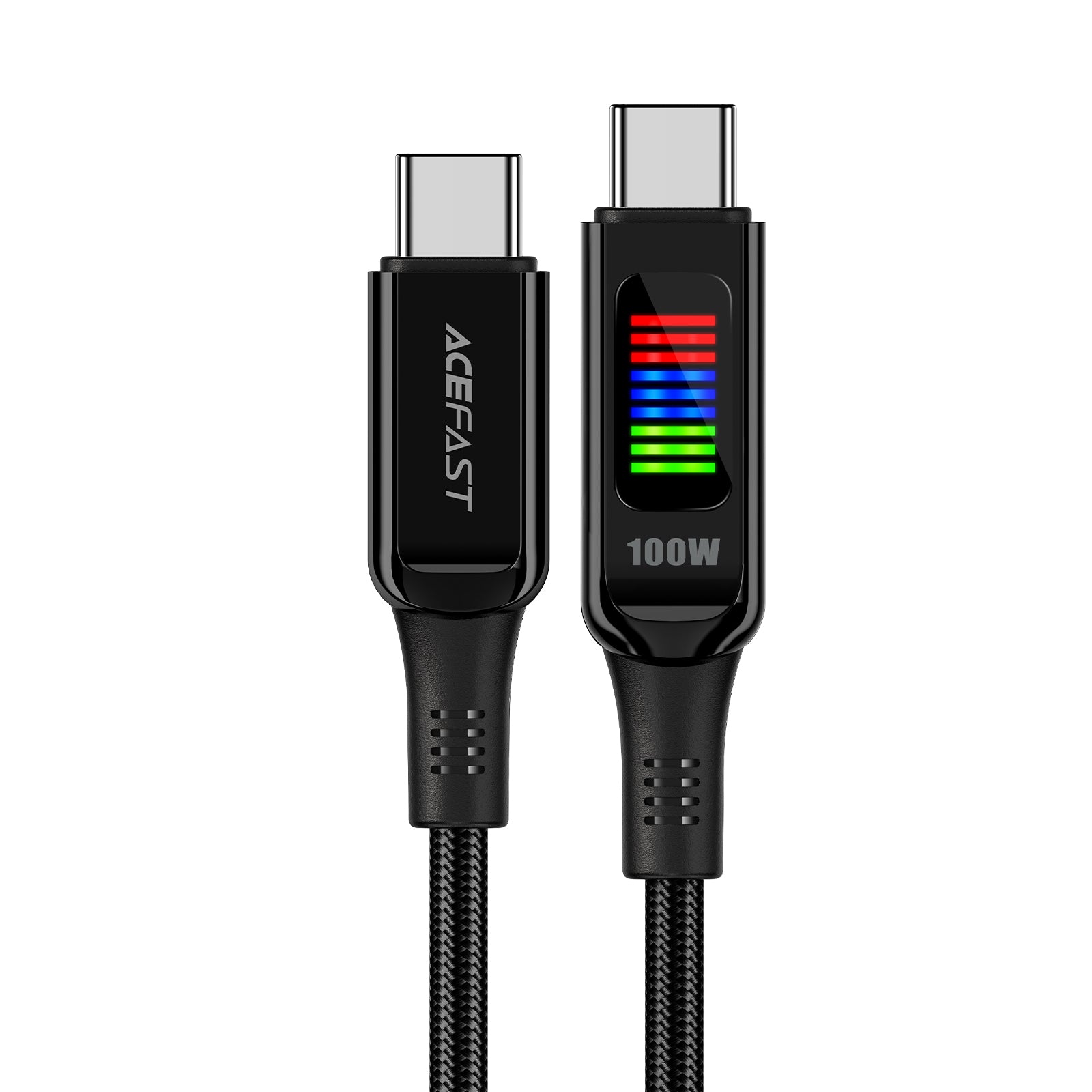 Acefast C7-03 USB-C USB-C 100W 1.2m laidas su ekranu - juodas